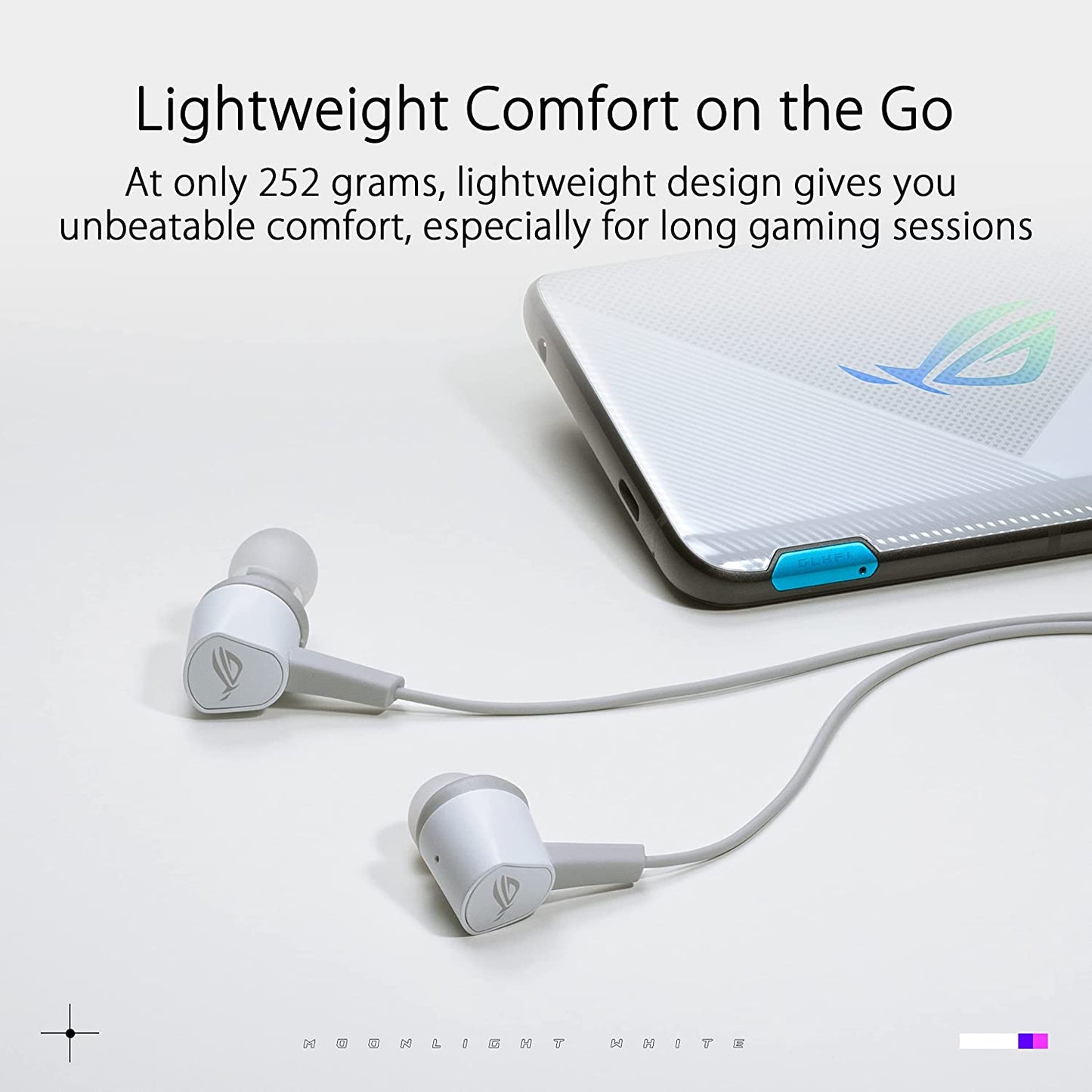ASUS ROG Cetra II Core Moonlight White in-Ear Gaming Earbuds | Liquid Silicone Rubber Drivers, 90° Cable Connector, Hi-Res Audio, 3.5 mm, for PC, Mac, PS4, PS5, Xbox One, Switch and Mobile Devices