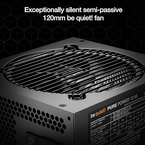 be quiet! Pure Power 13 M 1000W Power Supply, 80 Plus® Gold Certification, ATX 3.1 PSU, Support for PCIe 5.1 GPUs, semi-Passive 120mm be quiet! Fan, LLC Technology, Single Rail, for Overclocked GPUs