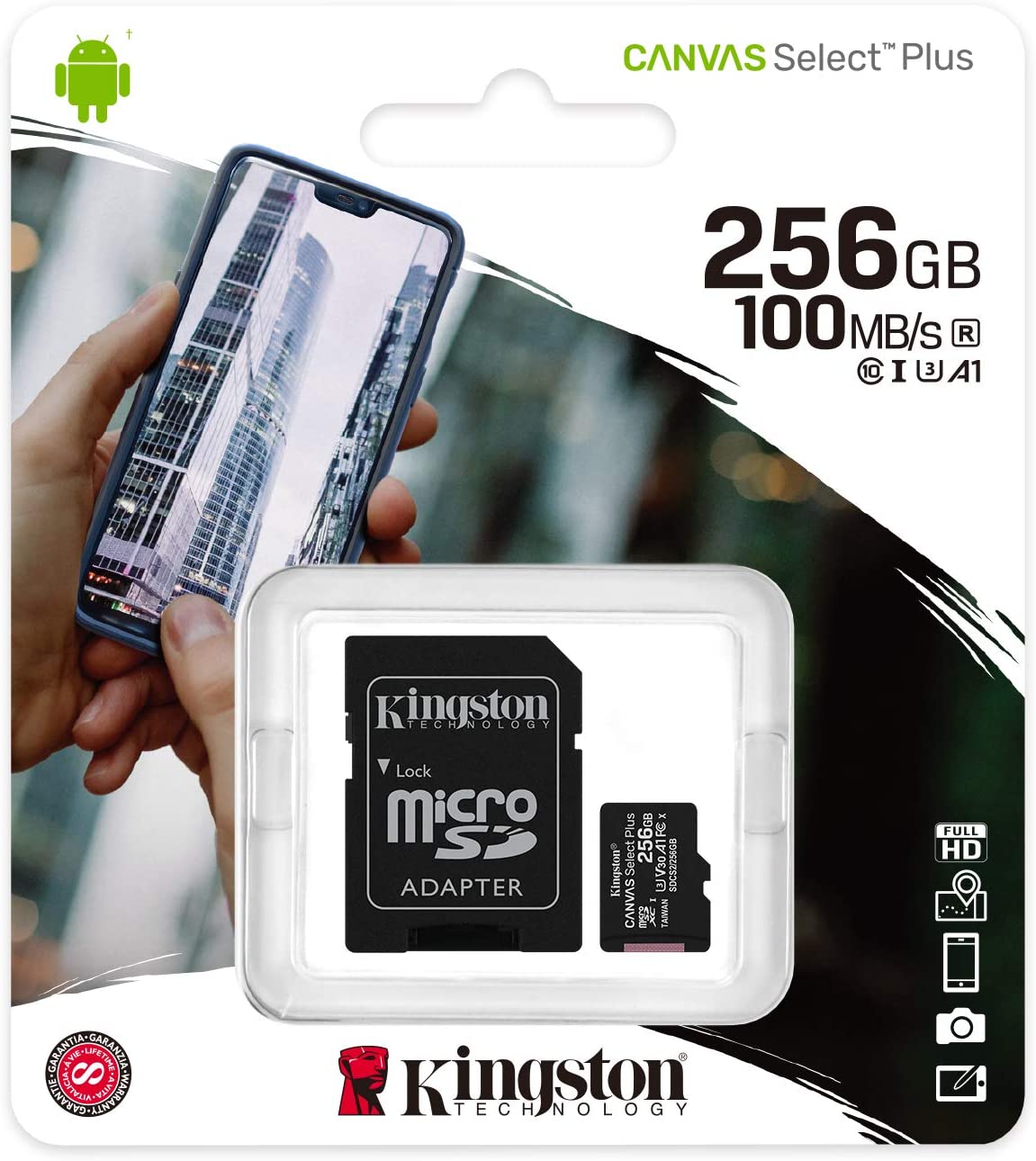 Kingston 256GB microSDXC Canvas Select Plus 100MB/s Read A1 Class 10 UHS-I Memory Card + Adapter (SDCS2/256GB) microSD Card 256GB Fast (Up to 100 MB/s) Single