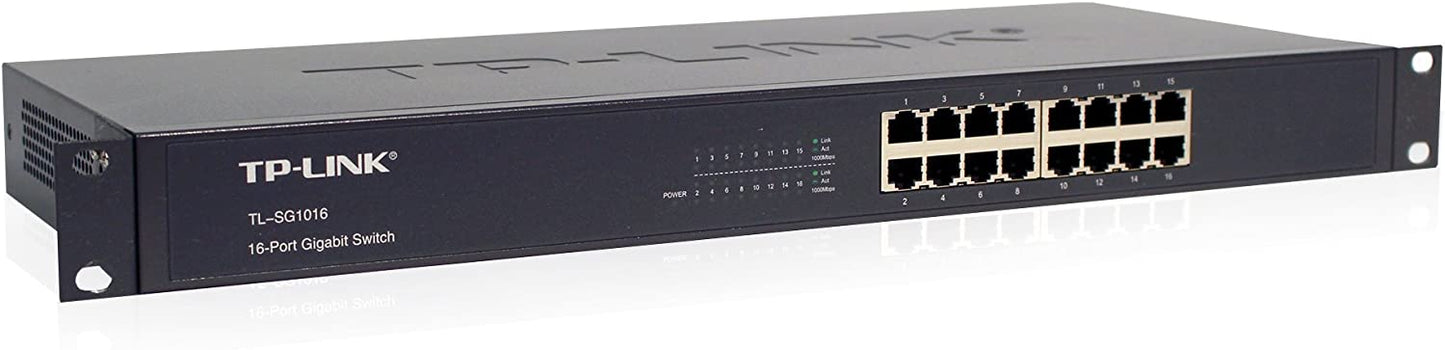 TP-Link 16 Port Gigabit Ethernet Switch | Plug and Play | Sturdy Metal w/ Shielded Ports | Rackmount | Fanless | Limited Lifetime Protection | Unmanaged (TL-SG1016)