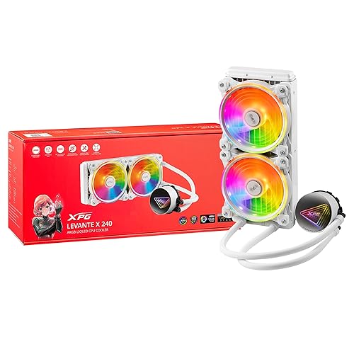 XPG Levante X 240 White All-in-One ARGB CPU Liquid Cooler - 4.72" Maximum Fan Diameter -2000 RPM - Fluid Dynamic Bearing - 4-Pin PWM(LEVANTEX240-BKCWW)
