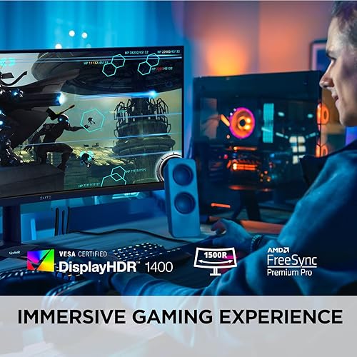 ViewSonic XG341C-2K 34 Inch 1440p 21:9 Curved Gaming Monitor 1ms, 200Hz, FreeSync Premium Pro, Mini LED, HDMI 2.1, USB C, HDR1400