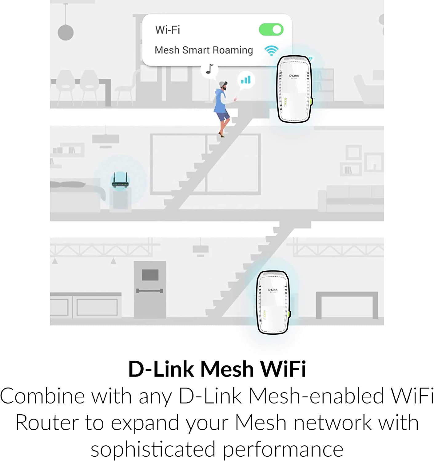 D-Link WiFi Range Extender Mesh Gigabit AC1900 Dual Band Plug In Wall Signal Booster Wireless or Ethernet Port Smart Home Access Point (DAP-1955-US) AC1900 Range Extender