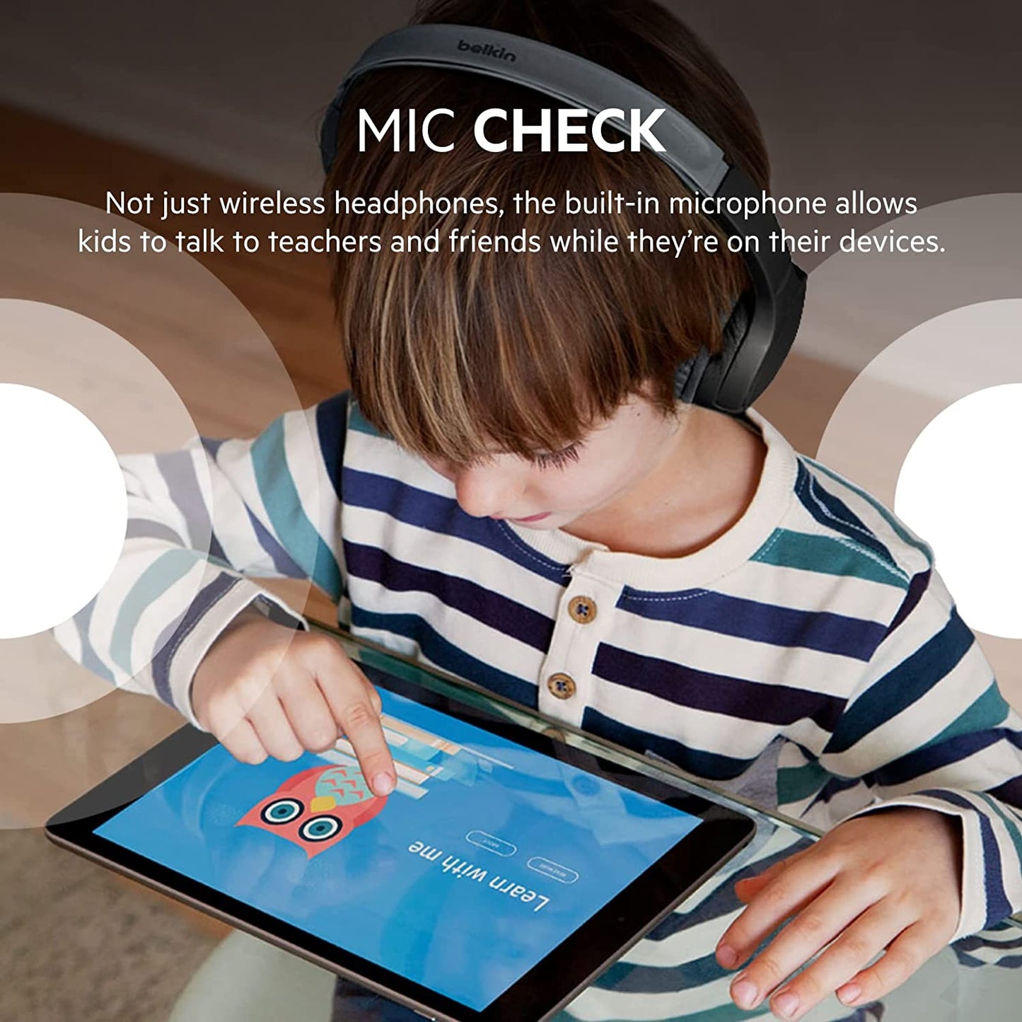 Belkin SOUNDFORM Mini Kids Wireless Headphones with Built in Mic, 30 Hours Playtime, Bluetooth 5.0 or Wired Connection, On Ear Headsets for Travel, School - Compatible with iPads, Galaxy, Tablet–Black Black No Case