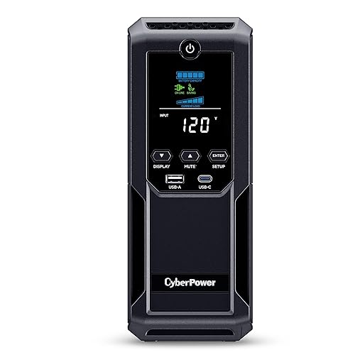 CyberPower CP1350AVRLCD3 Intelligent LCD UPS System, 1350VA/815W, 12 Outlets, 2 USB Ports, AVR, Mini Tower, Black 1350VA NEW