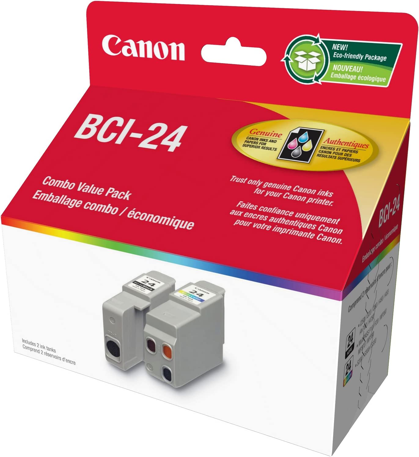 Genuine Canon BCI-24 BlK/CLR Combo Ink Cartridge Value Pack, Black & Tri-Colour
