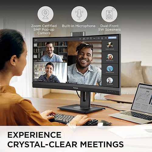 ViewSonic VG3457CV 34 Inch Ultrawide QHD 1440p Curved Video Conferencing Docking Monitor with Windows Hello Compatible IR Webcam, Advanced Ergonomics, and 100W USB C for Home and Office