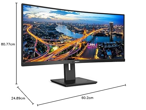Philips 346B1C UltraWide 34 inch Curved Monitor, UltraWide QHD 2K, USB-C and Built-in KVM Switch, 119% sRGB, USB-PD 90W, Height Adjustable, PowerSensor, 4Yr Advance Replacement Warranty 34 Inch UltraWide QHD Curved VA with USB-C Docking