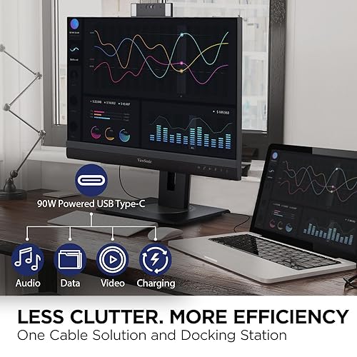 ViewSonic VG2457V 24 Inch 1080p Video Conference Docking Monitor with Windows Hello Compatible IR Webcam, Advanced Ergonomics, and 90W USB C for Home and Office