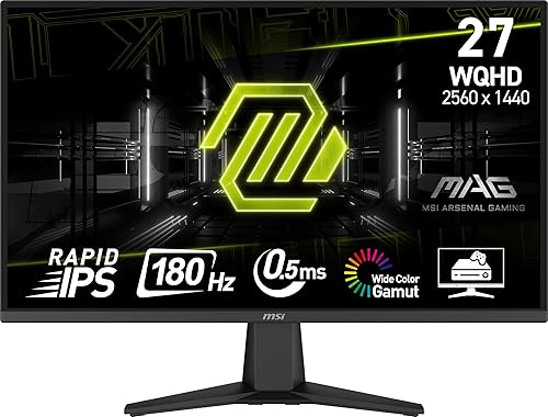 MSI MAG 275QF 27-inch 2K Gaming Monitor, 2560 x 1440 (UHD), 0.5ms Response Time, 180Hz, HDR Ready, HDMI, DP Port, Tilt Adjustable