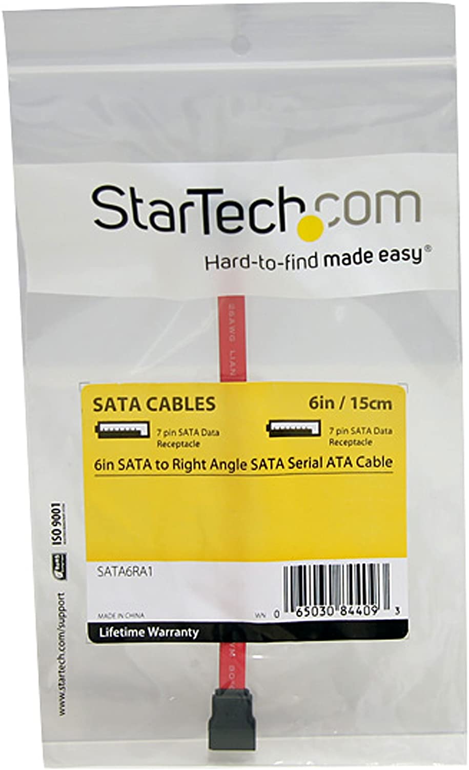 StarTech.com 6in SATA to Right Angle SATA Serial ATA Cable - 6in SATA Cable - left angle SATA Cable - angled SATA Cable, Red (SATA6RA1) 6 inch Right Angle