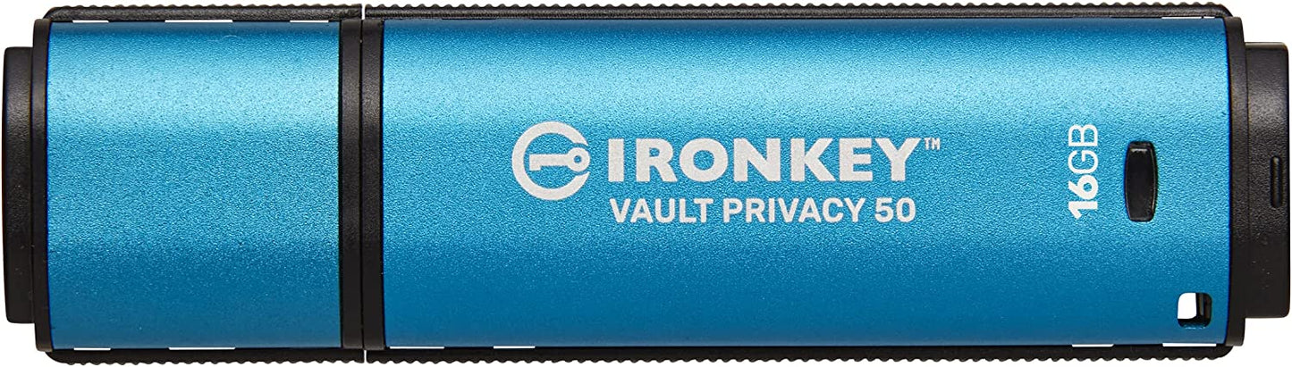 Kingston IronKey Vault Privacy 50 16GB Encrypted USB | FIPS 197 | AES-256bit | BadUSB Attack Protection | Multi-Password Options | IKVP50/16GB