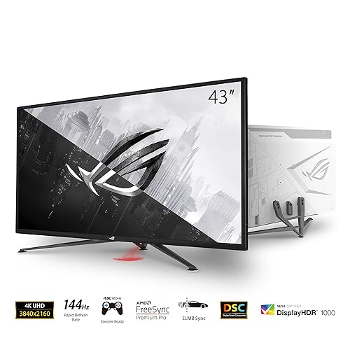 ASUS ROG Strix 43” 4K HDR DSC Gaming Monitor (XG43UQ) - UHD (3840 x 2160), 144Hz, 1ms, HDMI 2.1, Extreme Low Motion Blur Sync, FreeSync™ Premium Pro, DisplayHDR1000, DCI-P3 90%, DisplayPort, USB , WHITE