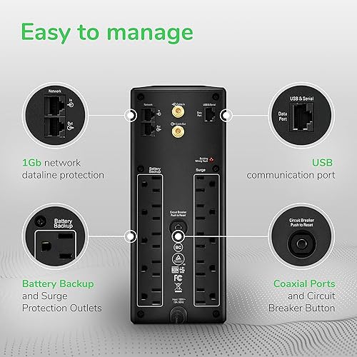 APC 1500VA UPS Battery Backup & Surge Protector, APC UPS Back-UPS Pro (BX1500M) 1500VA Battery Backup