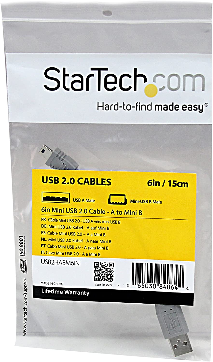 StarTech.com 6 in. USB to Mini USB Cable - USB 2.0 A to Mini B - Gray - Mini USB Cable (USB2HABM6IN) 6in / 15cm Straight