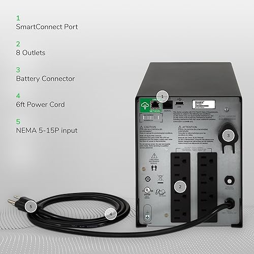 APC UPS 1500VA Smart-UPS with SmartConnect, Pure Sinewave UPS Battery Backup, Line Interactive, 120V Uninterruptible Power Supply 1500VA Floor Standing Smart-UPS