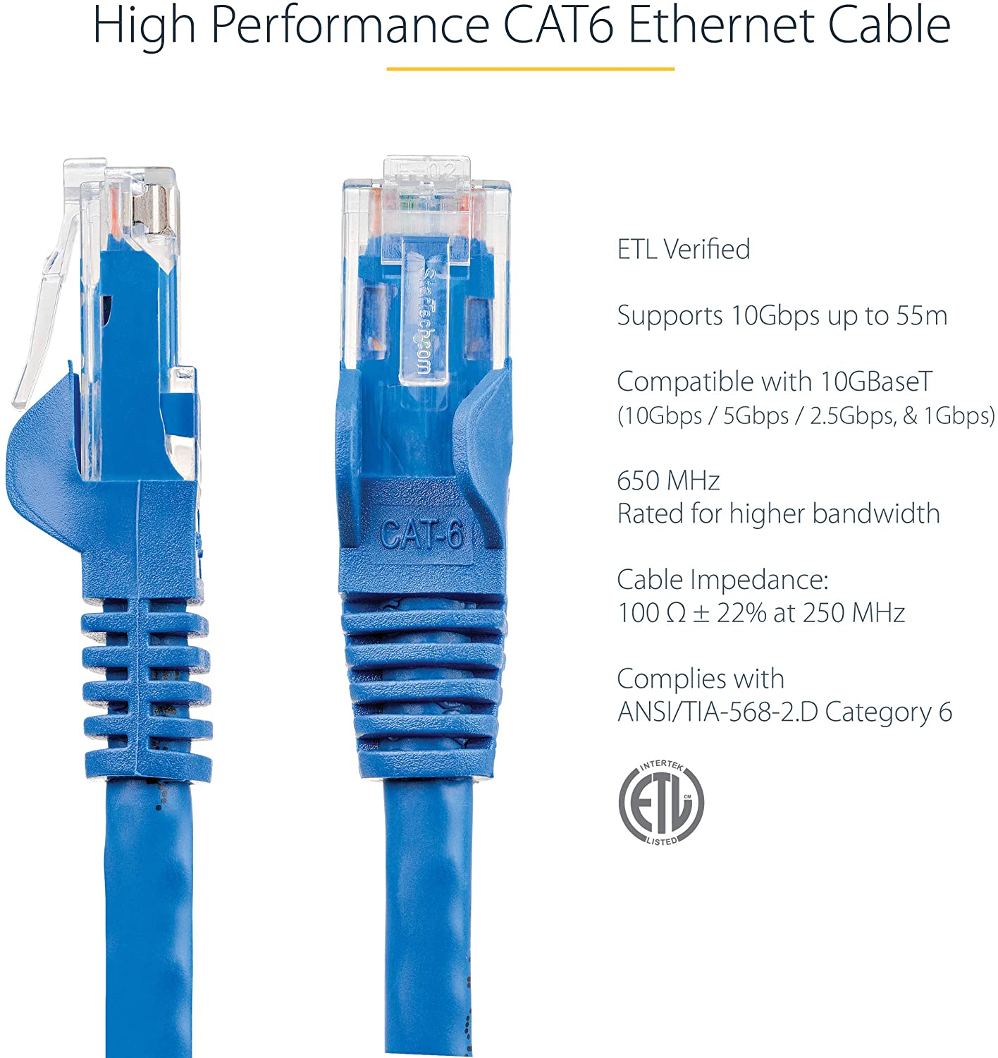 StarTech.com 5ft CAT6 Ethernet Cable - Black CAT 6 Gigabit Ethernet Wire -650MHz 100W PoE RJ45 UTP Category 6 Network/Patch Cord Snagless w/Strain Relief Fluke Tested UL/TIA Certified (N6PATCH5BL)