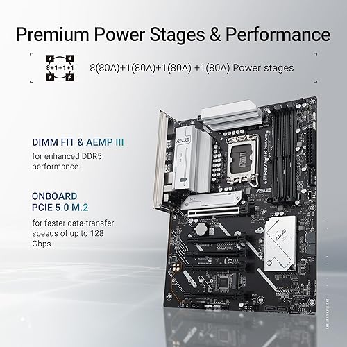 Asus Prime B860-PLUS WIFI Desktop Motherboard - Intel B860 Chipset - Socket LGA-1851 - ATX - Core Ultra Processor Supported - 256 GB DDR5 SDRAM Maximum RAM - DIMM, UDIMM - 4 x Memory Slots - Gigabit Ethernet - 2.5Gigabit Ethernet