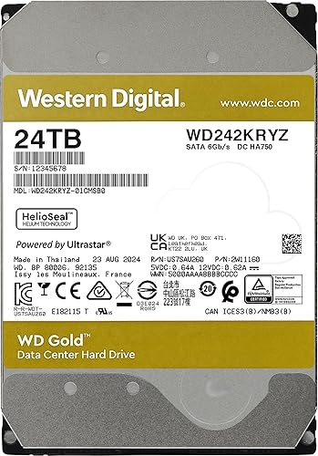 Western Digital 24TB WD Gold Enterprise Class SATA Internal Hard Drive HDD - 7200 RPM, SATA 6 Gb/s, 512 MB Cache, 3.5" - WD242KRYZ