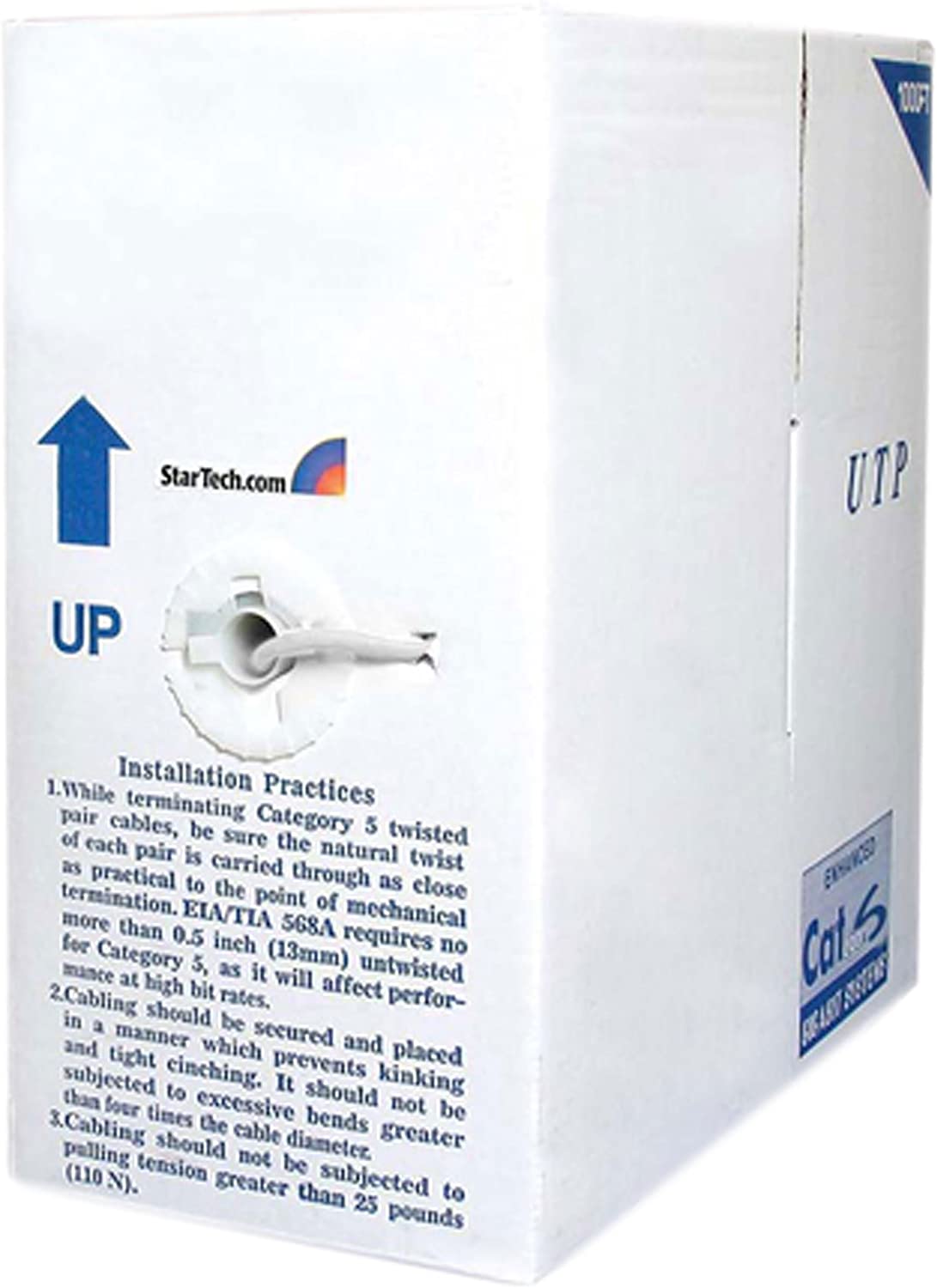 StarTech.com 1000 ft Bulk Cat6 Ethernet Cable - Stranded - CM-Rated for In-Wall Use - Cat 6 UTP Patch Cable - White (WIRC6PATWHRL) White Cat6 Stranded