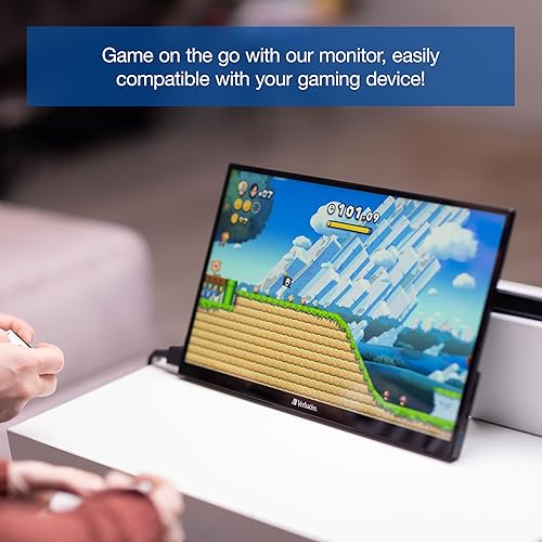 Verbatim Portable Touchscreen Monitor 15.6" USB-C HDMI Full HD 1080p IPS Display with Metal Housing and Adjustable Kick Stand for Laptops and Gaming Consoles