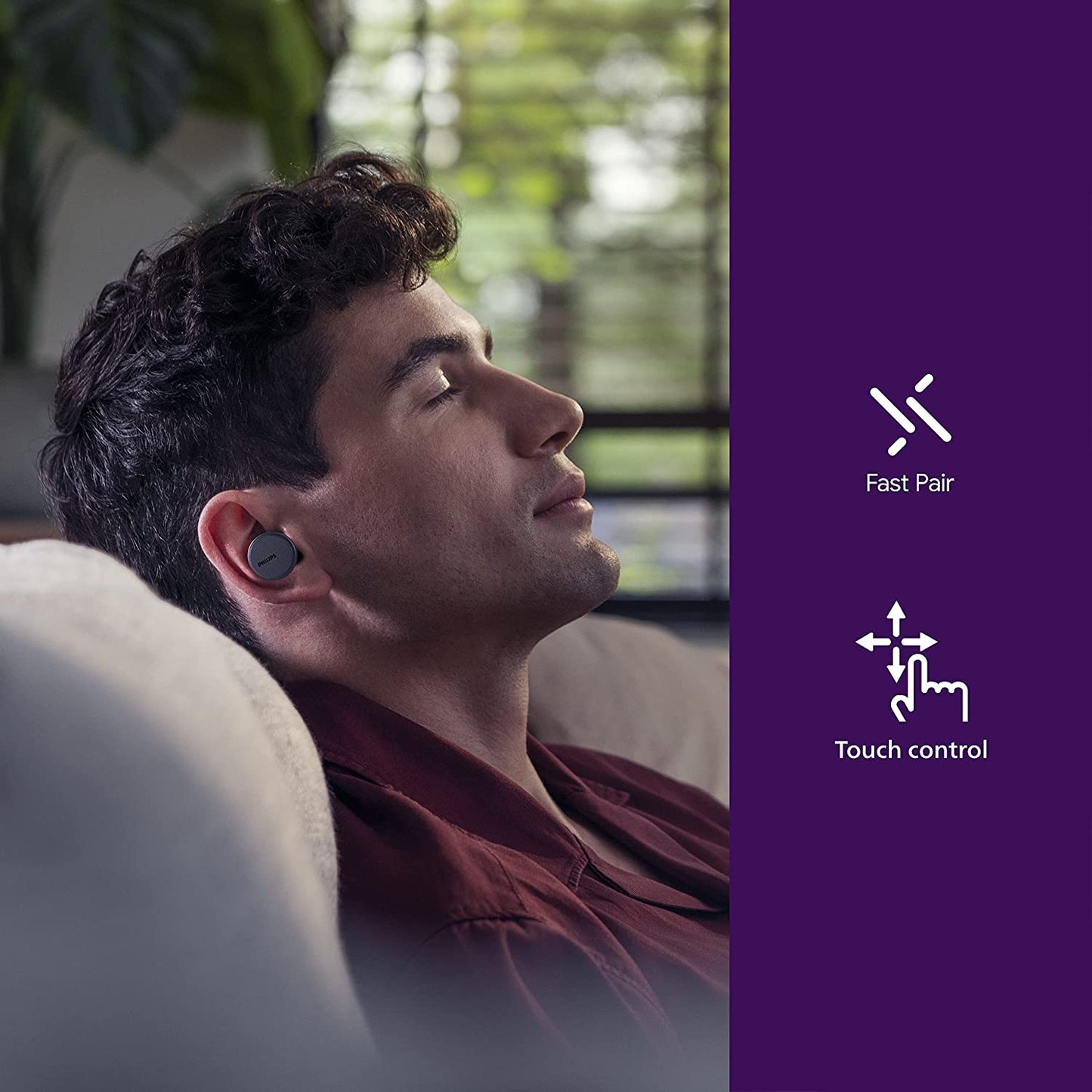 Audio Philips T8506 True Wireless Headphones with Noise Canceling Pro (ANC), Wind Noise Reduction & Bluetooth Multipoint Connectivity, Black