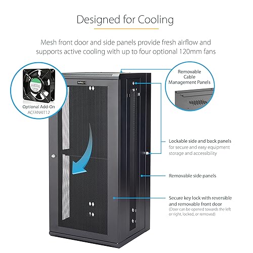 StarTech.com 4-Post 26U Wall Mount Network Cabinet w/ 1U Shelf, 19" Wall-Mounted Server Rack for IT / Data Computer Equipment 49.80"/1264.92mmx22.80"/579.12mmx21.70"/551.18mm