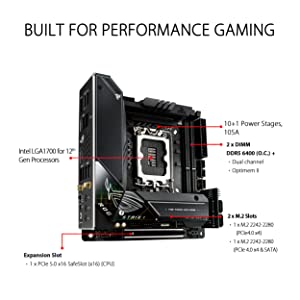 ASUS ROG Strix Z690-I Gaming WiFi 6E LGA 1700 (Intel 12th Gen) mini-ITX gaming motherboard (PCIe 5.0,DDR5,Thunderbolt 4,2.5Gb LAN,USB 3.2 Gen 2x2 front panel Type-C,2x M.2,bundled ITX expansion card)