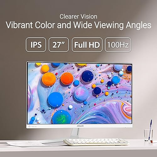 ASUS 27” 1080P Eye Care Monitor (VU279HFI-W) - Full HD, IPS, 100Hz, SmoothMotion, Adaptive Sync, Nano-ion, Eye Care Plus, Blue Light Filter, Flicker Free, VESA Wall Mountable, 3 yr Warranty