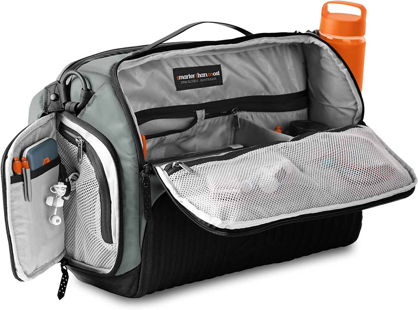 STM Dux 16L Premium Tech Messenger Bag - Carry On Travel Laptop Bag (Fits 15" Laptops) - Dual Format, Water Resistant & Luggage Passthrough - Grey (stm-112-377P-03)