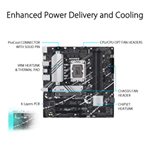 ASUS Prime B760M-A D4 Intel® B760 (LGA 1700)(13th and 12th Gen) mATX Motherboard, PCIe 4.0, 2xM.2 Slots,2.5Gb LAN, DisplayPort,Dual HDMI,Rear USB 3.2 Gen 2, Front USB 3.2 Gen 1 Type-C®, Aura Sync