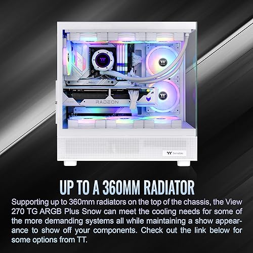 Thermaltake View 270 Plus TG ARGB Snow Mid Tower E-ATX Case; 3x120mm ARGB Fans Included; Support Up to 360mm Radiator; Front & Side Dual Tempered Glass Panel; CA-1Y7-00M6WN-01; 3 Year Warranty