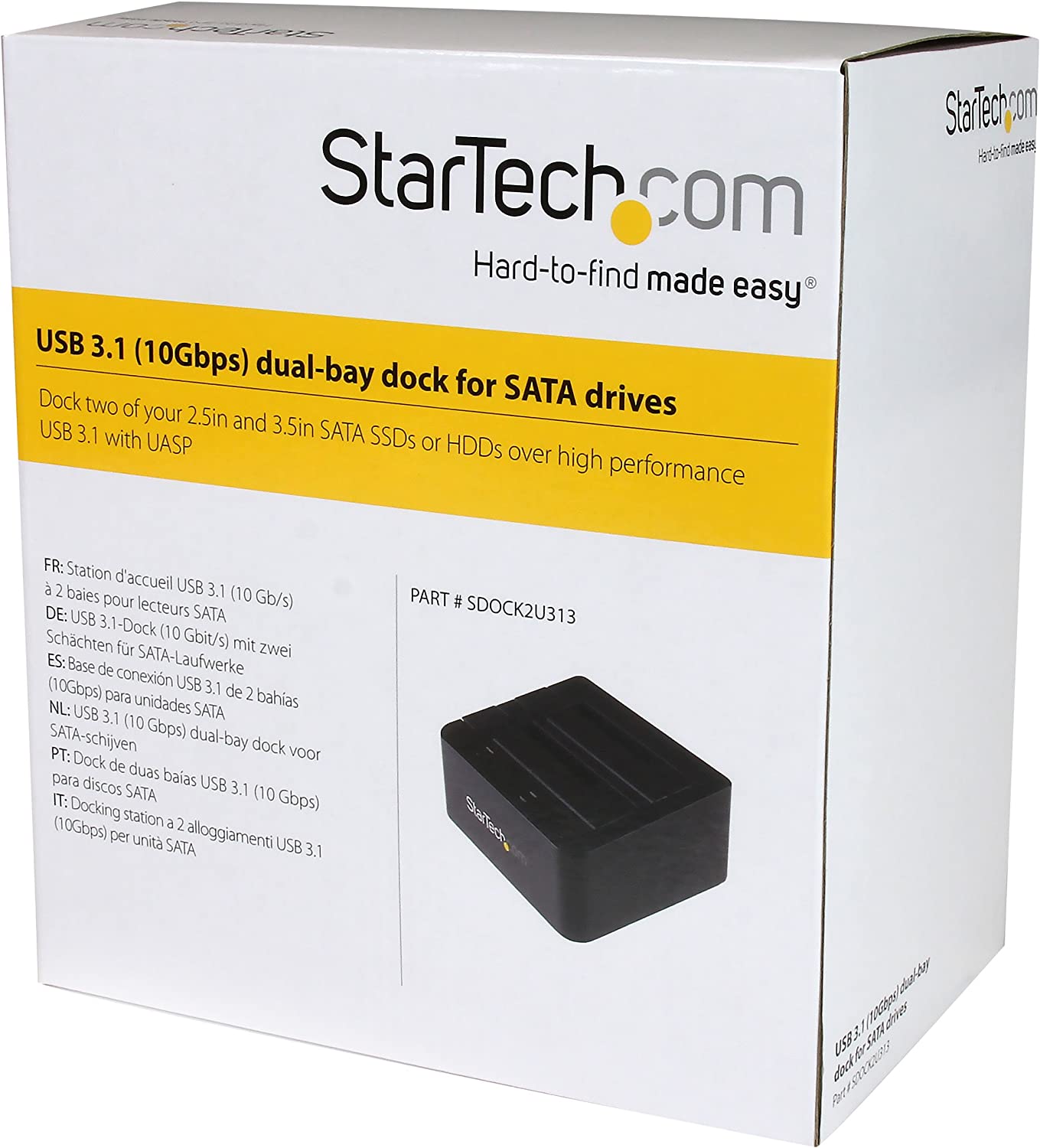 StarTech.com Dual-Bay USB 3.1 to SATA Hard Drive Docking Station, USB 3.1 (10 Gbps), External 2.5/3.5" SATA I/II/III, SSD/HDD Docking Station, Hot-Swap Hard Drive Bay, Top-Loading (SDOCK2U313)