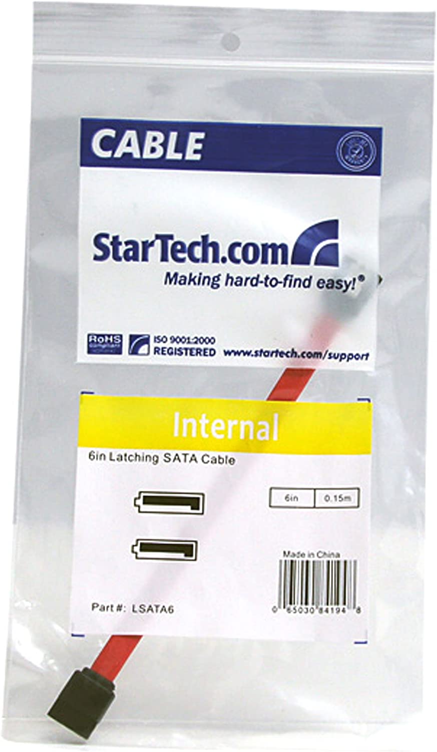 StarTech.com Latching SATA Cable - SATA cable - Serial ATA 150/300/600 - SATA (R) to SATA (R) - 5.9 in - latched - red - LSATA6, 6 inch 6 inch Standard - Latching