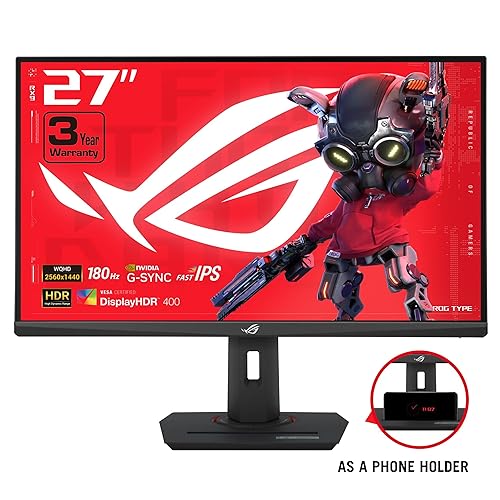 ASUS ROG Strix 27” QHD HDR400 USB-C Gaming Monitor(XG27ACS)-2560x1440, 180Hz, 1ms, Fast IPS, 133% sRGB, Extreme Low Motion Blur Sync, G-Sync Compatible, DisplayWidget, Tripod Socket, 3 Year Warranty 27 Fast IPS QHD 180Hz G-SYNC USB-C