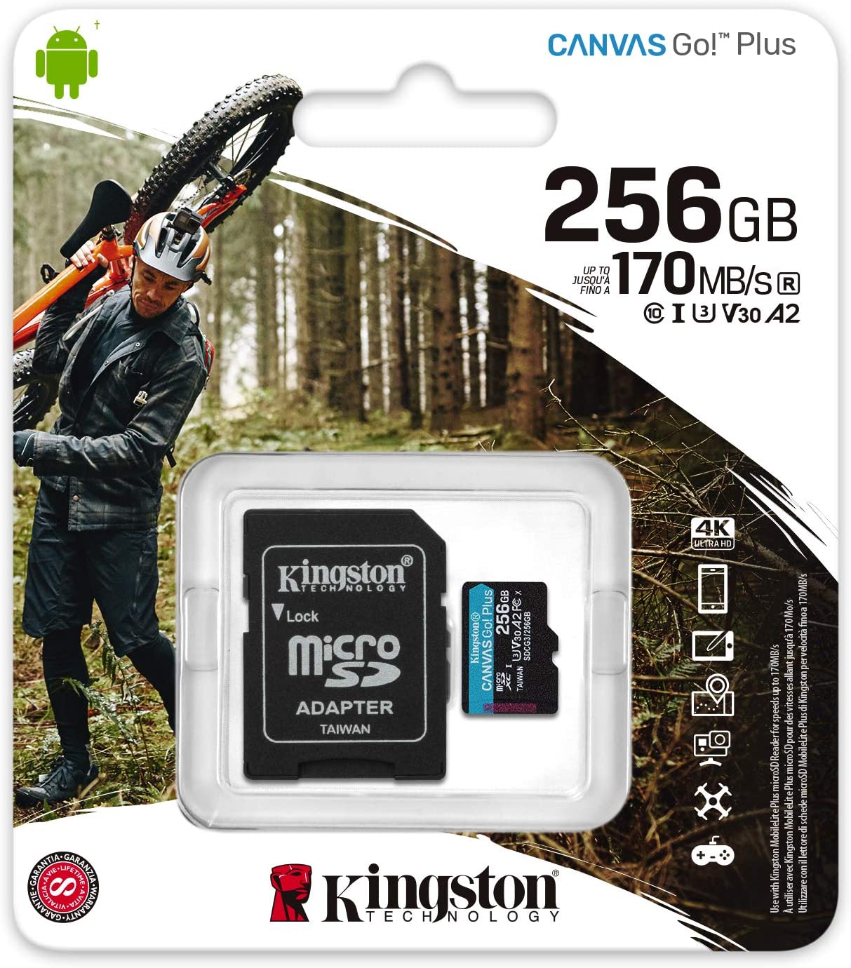 Kingston 256GB microSDXC Canvas Go Plus 170MB/s Read UHS-I, C10, U3, V30, A2/A1 Memory Card + Adapter (SDCG3/256GB) microSD Card 256GB Faster (Up to 170 MB/s) Single