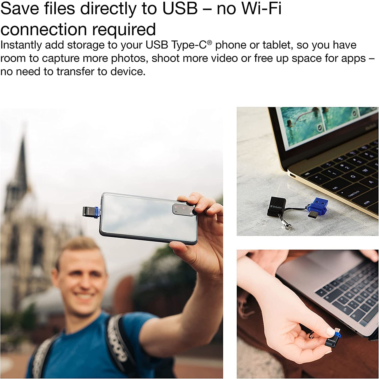 Verbatim Store 'n' Go USB Flash Drive 3.0, Dual USB, USB C and USB A, 16GB, Blue 16 GB