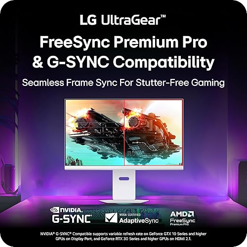 LG 32G810SA-W 32-inch Ultragear 4K UHD (3840 x 2160) IPS Gaming Monitor, 144Hz, 1ms, NVIDIA G-Sync Compatible, AMD FreeSync Premium, VESA DisplayHDR 400, HDMI, DisplayPort, USB Type-C, White