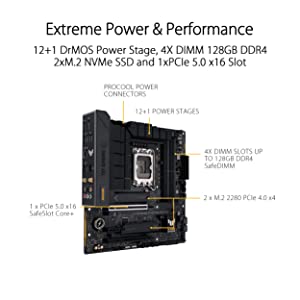 ASUS TUF GAMING B760M-PLUS WIFI D4 Intel(13th and 12th Gen)LGA 1700 mATX motherboard,PCIe 5.0,2xPCIe 4.0 M.2 slots,DDR4,WiFi 6,2.5Gb LAN,USB 3.2 Gen 2x2 Type-C,front USB 3.2 Type-C,Thunderbolt (USB4®)