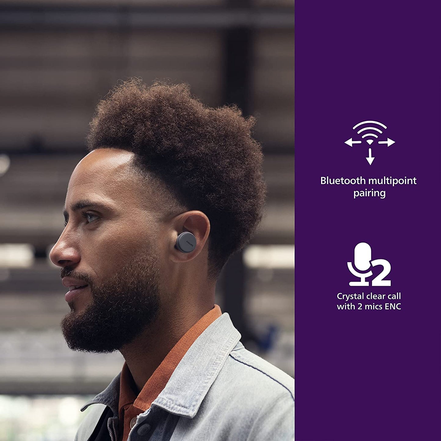 Audio Philips T8506 True Wireless Headphones with Noise Canceling Pro (ANC), Wind Noise Reduction & Bluetooth Multipoint Connectivity, Black