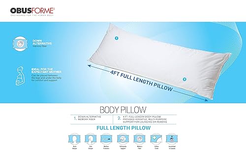 ObusForme Full Body Pillow|4 Feet Long|100% Cotton Cover|for Back and Neck Support