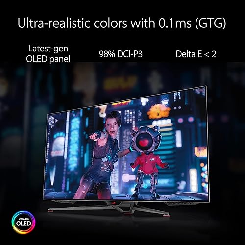 ASUS ROG Swift 47.5” 4K OLED Gaming Monitor (PG48UQ)- UHD (3840 x 2160), 138Hz, 0.1ms, HDMI 2.1, True 10 bit, DCI-P3 98%, G-SYNC Compatible, DisplayPort, USB, Console Ready, Remote Control, Anti-Glare