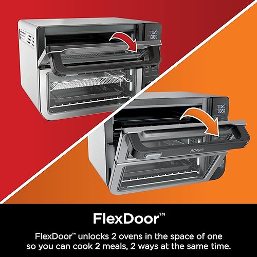 Ninja 12-in-1 Double Oven with FlexDoor, Rapid Top Oven, Convection and Air Fry Bottom Oven, Bake, Roast, Toast, Air Fry, Pizza and More, Stainless Steel, DCT401C (Canadian Version)