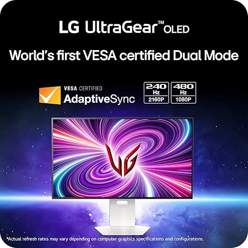 LG Ultragear™ OLED 32GS95UV-W - 32 inch Dual-Mode Gaming Monitor | Dual-Mode (4K 240Hz FHD 480Hz) / UHD (3840 x 2160) / 0.03ms (GtG) / DCI-P3 98.5% 32" White Unity Hexagon Lighting