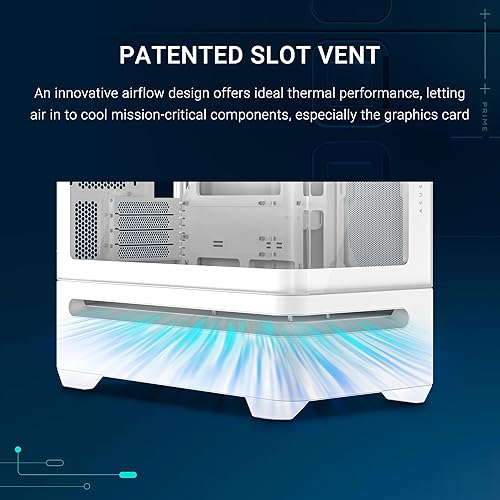 ASUS Prime AP202 ARGB White mATX case with Fully Tempered Curved Glass, Supports Graphics Cards up to 420mm Long, 360mm Long radiators, Easy-Detach Rail, Patented Slot Vent, Built-in Three ARGB Fans