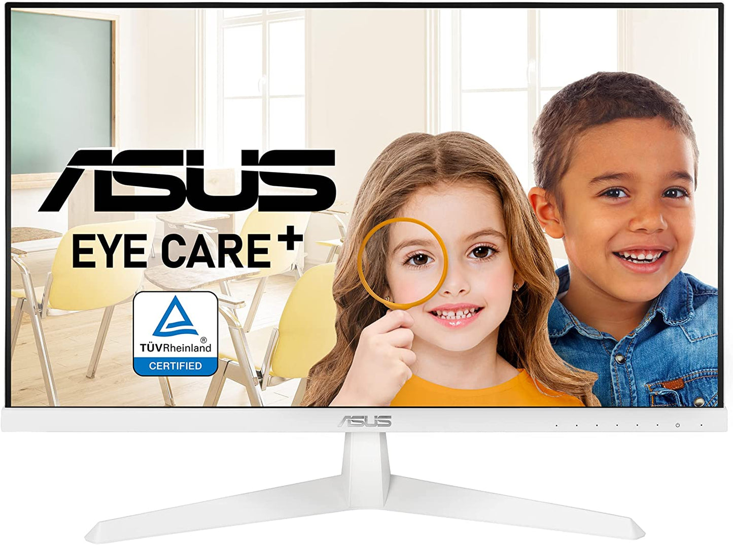 ASUS VY249HE-W 23.8” 1080P Monitor - White, Full HD, 75Hz, IPS, Adaptive-Sync/FreeSync, Eye Care Plus, Color Augmentation, Rest Reminder, Antibacterial Surface, HDMI, VGA Frameless VESA Wall Mountable