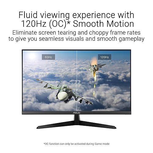 ASUS 24 inch 120Hz Gaming Office Computer Monitor (VY249HGR) - 1080p(Full HD), IPS, 120Hz, 1ms, Adaptive Sync, Eye Care Plus, Blue Light Filter, Flicker Free, SmoothMotion, DisplayWidget, 3yr warranty