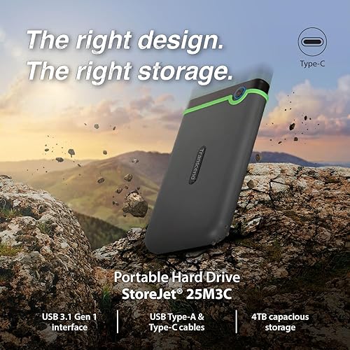 Transcend StoreJet 25M3C 2.5" External Hard Drive 2TB (Dark Grey) (TS2TSJ25M3C) 2TB Type C to Type C Green