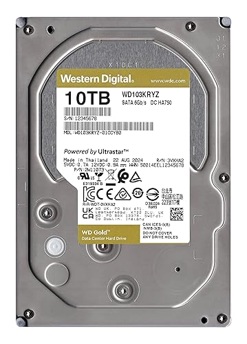 Western Digital 10TB WD Gold Enterprise Class Internal Hard Drive - 7200 RPM Class, SATA 6 Gb/s, 512 MB Cache, 3.5 - WD103KRYZ