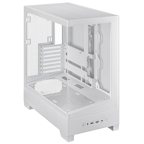 ASUS A31 White ATX Mid-Tower Gaming Case, Dual-Sided Tempered Glass, Frameless Design, BTF Hidden Connectors, 360 AIO Support, 8° Angled Base, ARGB Ready, Optimized Airflow, Seamless Cable Management ATX|Dual-sided Tempered Glass A31|BTF|White
